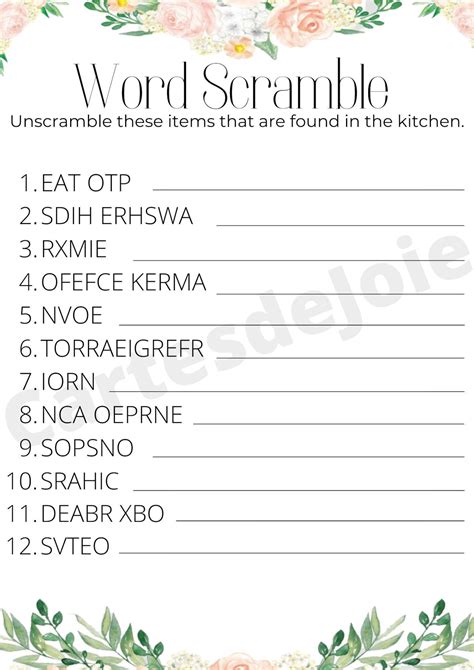 Word Scramble Printable Free