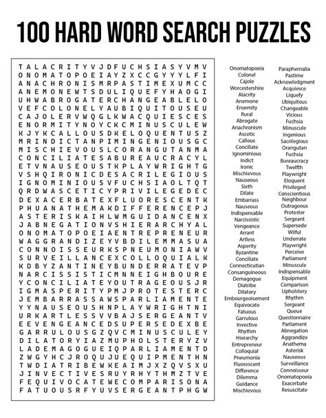 Word Search Puzzles Hard Printable