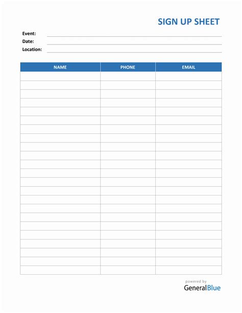 Word Sign Up Sheet Template