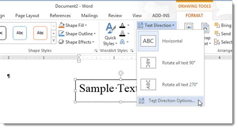 Word Text Direction Options