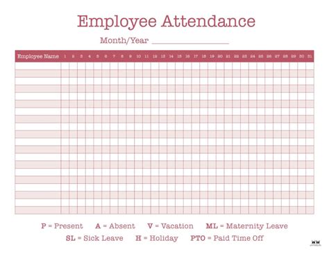 Work Attendance Sheet Template