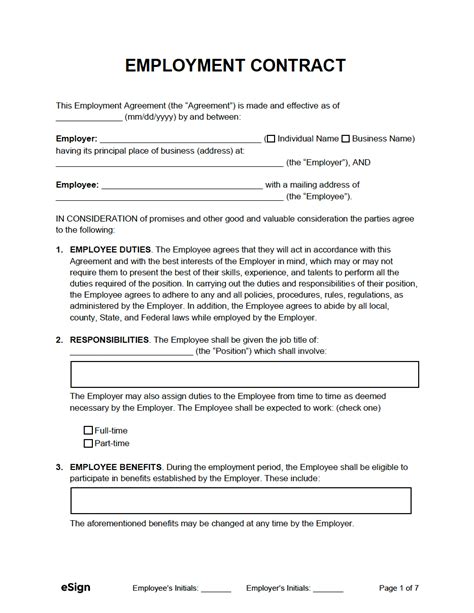 Work Contract Template Word