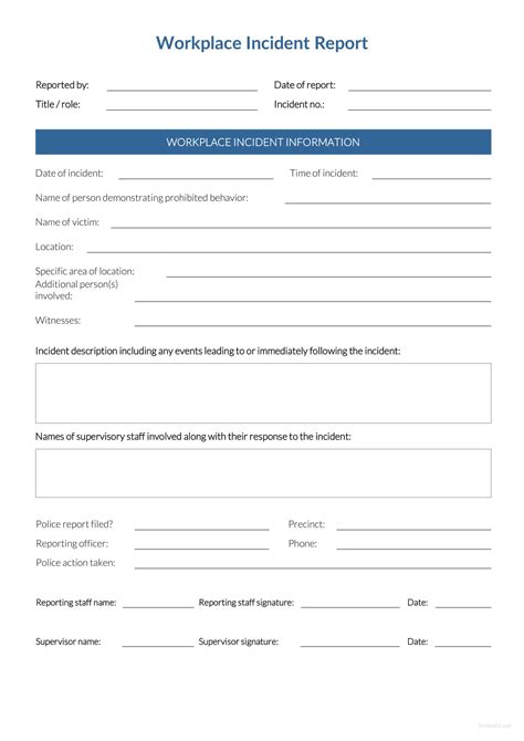 Work Incident Report Template