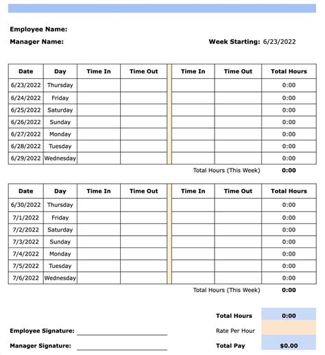 Work Timesheet Template