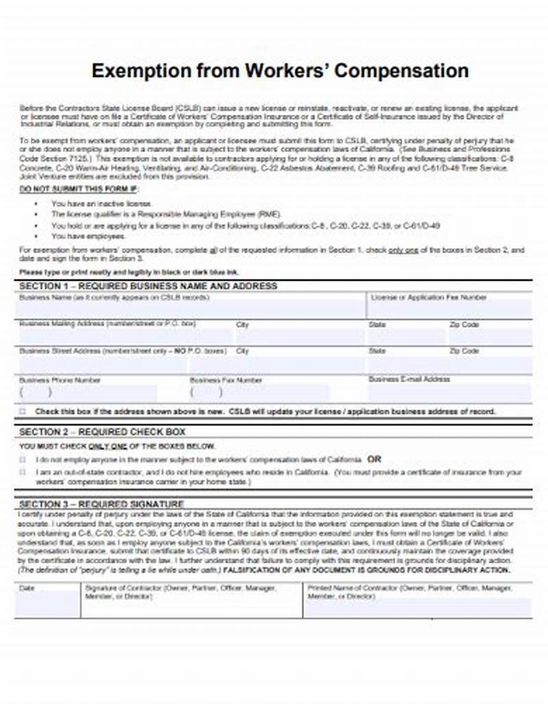 Workmans Comp Exempt Form