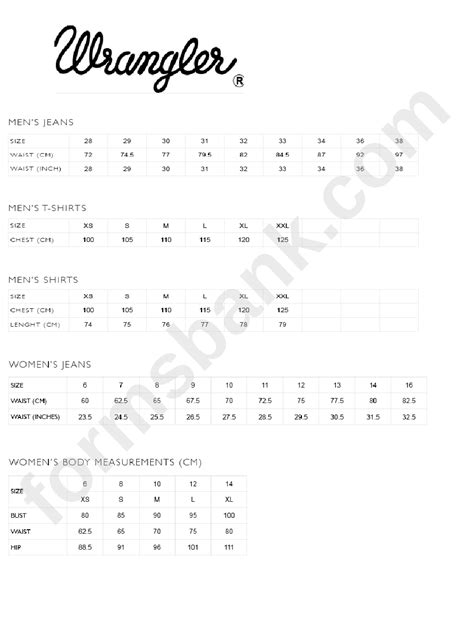 Wrangler Boys Size Chart