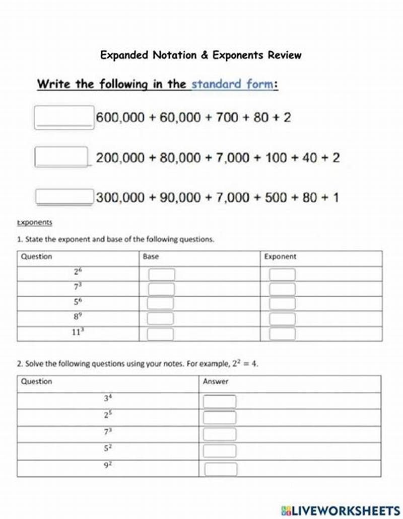 Writing Exponents In Expanded Form Worksheets