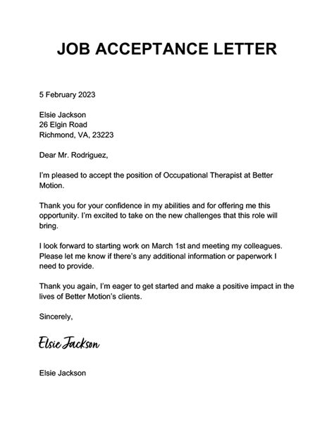 Writing a Job Acceptance Letter