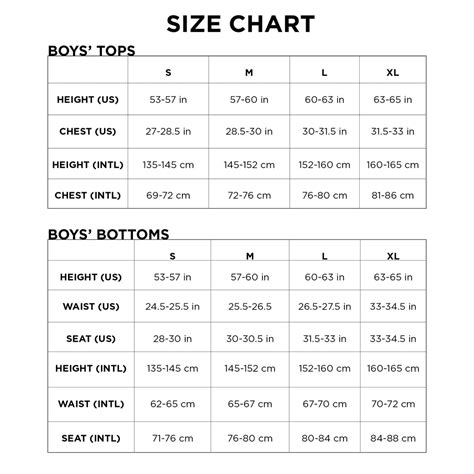 Xl Youth Size Chart