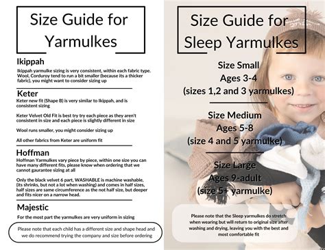 Yarmulke Size Chart