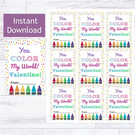 You Color My World Valentine Free Printable