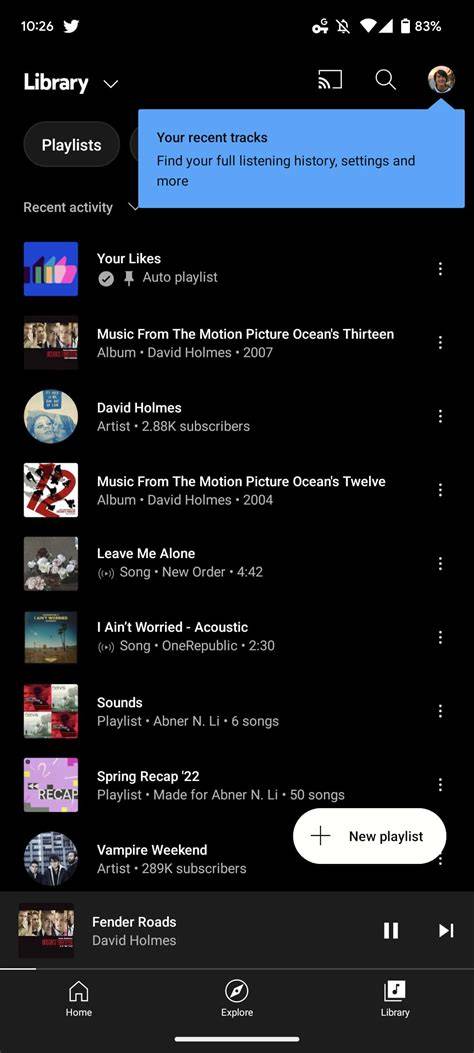 YouTube Music Library Tab
