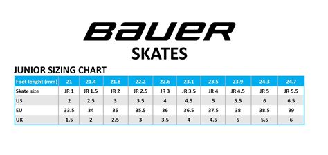 Youth Skates Size Chart