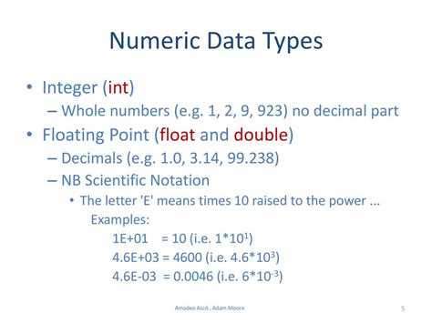 a whole number without decimal places * floating point integer boolean