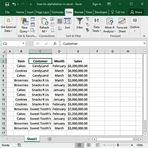 abc order in excel