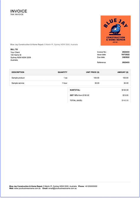 Abn Invoice Template Australia