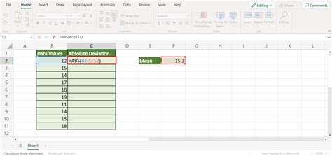 absolute deviation formula in excel