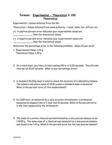 absolute error and percentage error worksheet