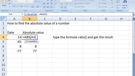 absolute value excel formula