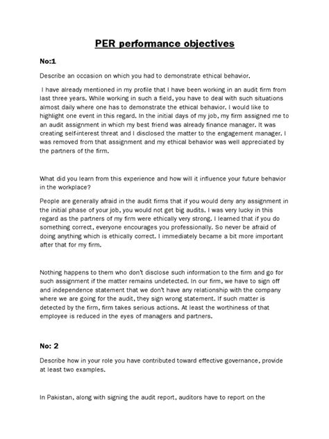 acca per objectives examples