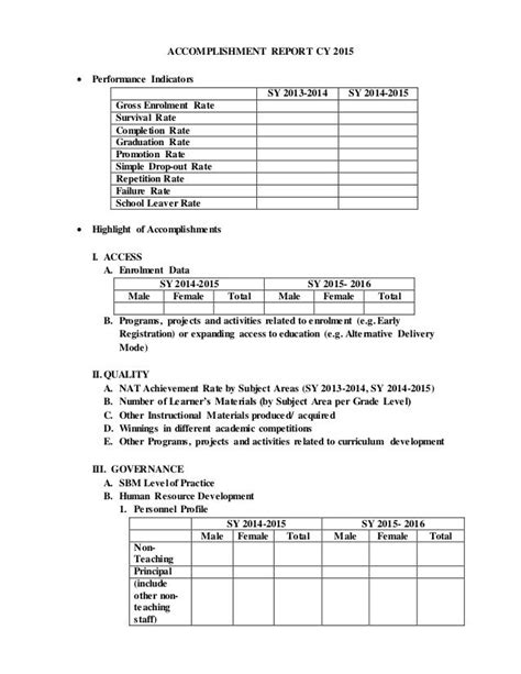 accomplishment report sample excel