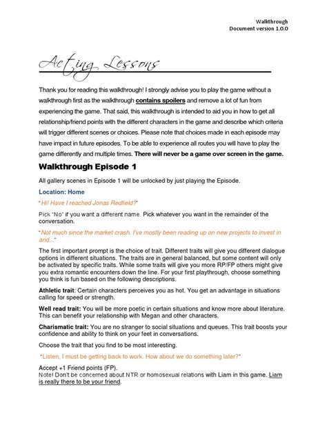 Acting Lessons Visual Novel Walkthrough