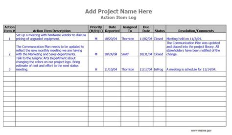 action log example
