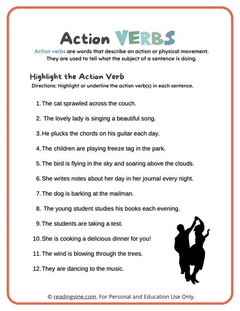 action verb examples with answers for grade 5