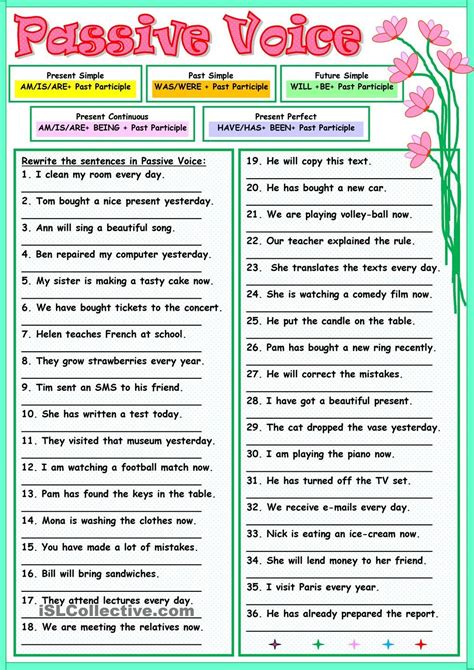active and passive voice class 10 worksheet pdf with answers
