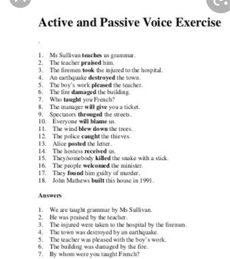active and passive voice exercises for class 8 cbse with answers