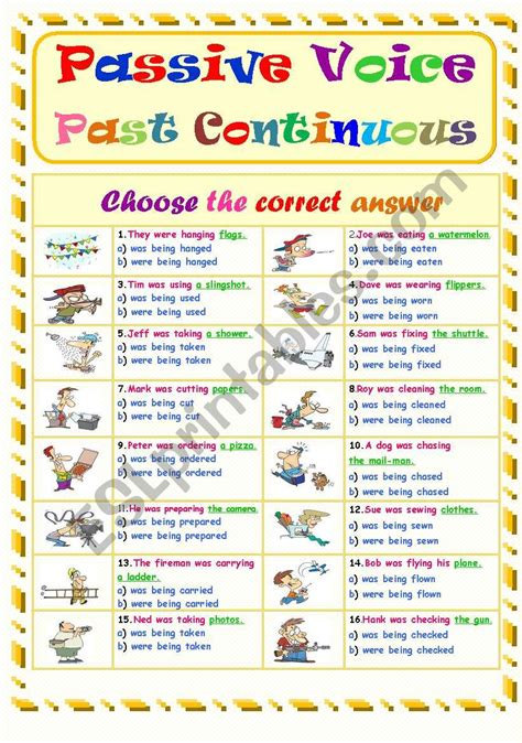 active and passive voice exercises with answers past continuous tense