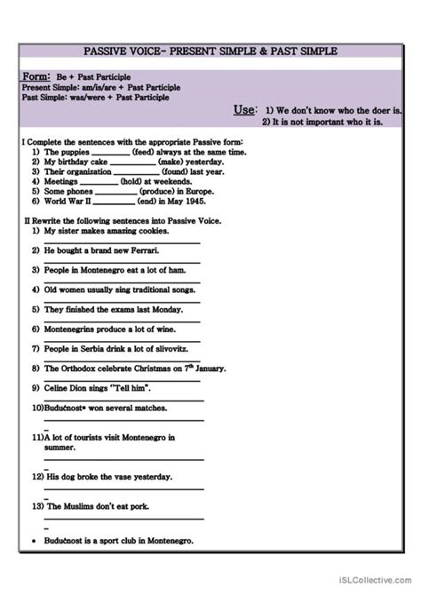 active and passive voice present simple and past simple exercises pdf