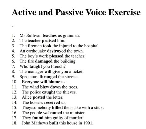 active and passive voice questions for class 10