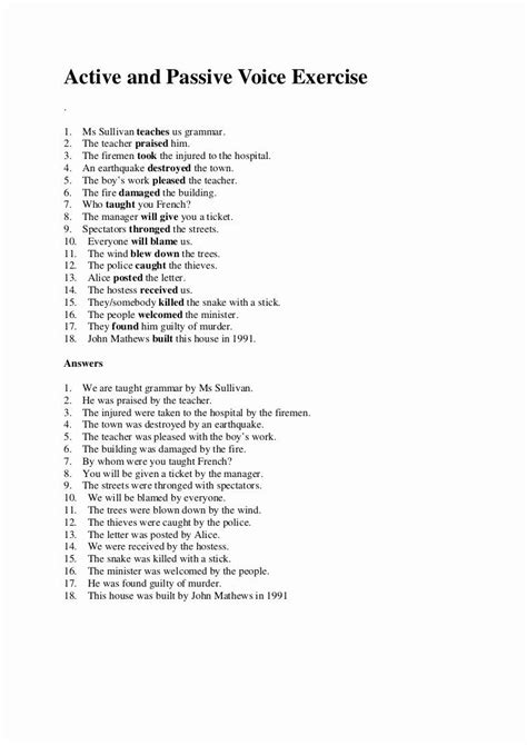active and passive voice recipe exercises with answers pdf grade