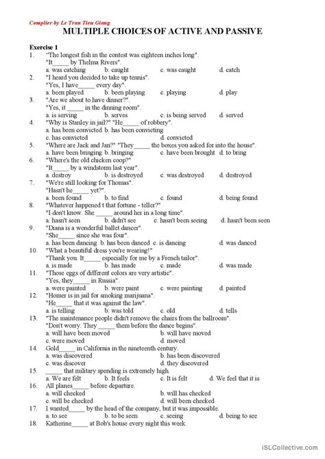 active and passive voice test with answers pdf