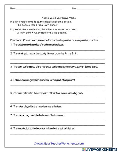 active and passive voice worksheet high school