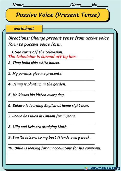 active passive present tense exercises with answers
