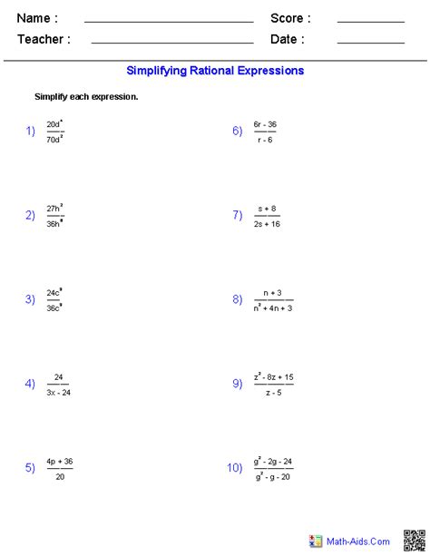 activities in simplifying rational algebraic expressions