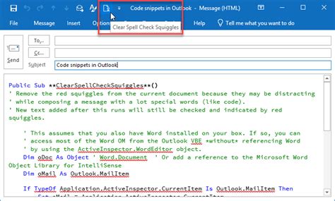 add code snippet in outlook mail