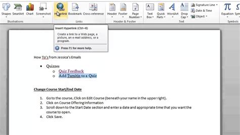 add internal document link in word