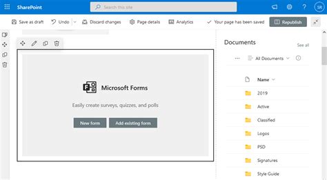 add microsoft forms to sharepoint site