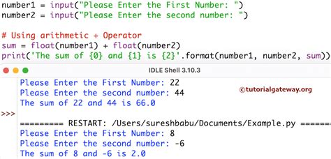add two numbers in python user input example