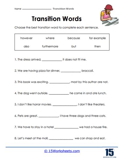 adding transition words activity