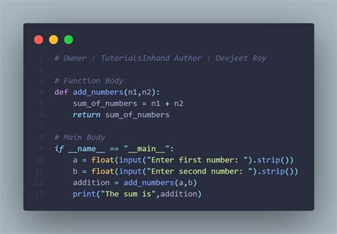 addition of 2 numbers in python using function
