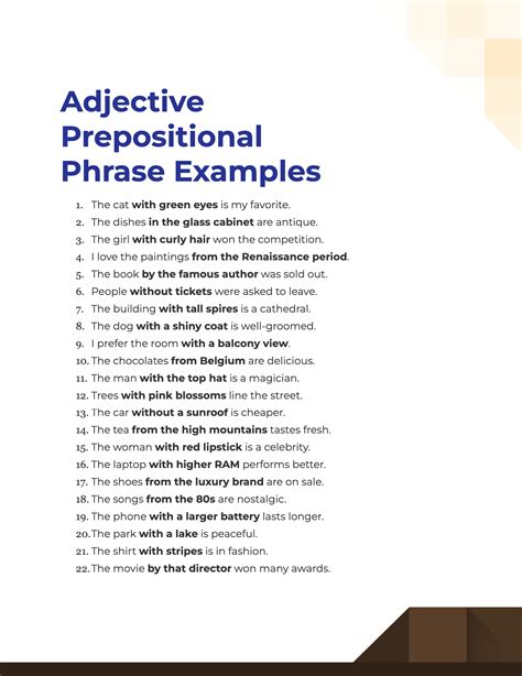 adjective prepositional phrase example sentences