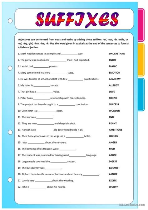adjective suffixes exercises with answers