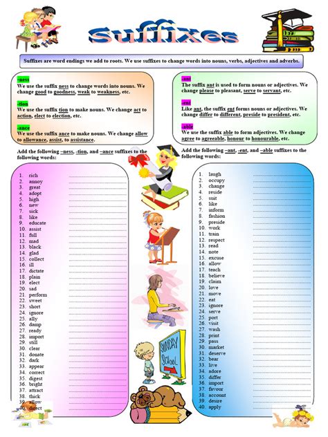 adjective suffixes exercises with answers pdf