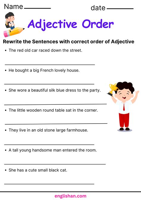 adjective word order exercises with answers pdf