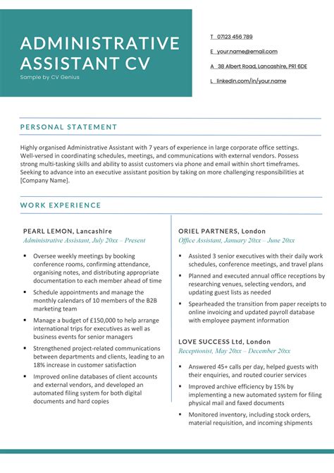 administrative assistant personal statement examples