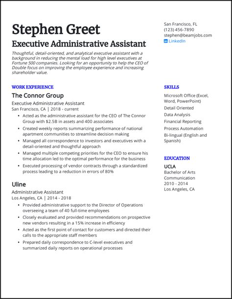 administrative assistant summary sample